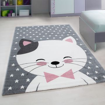 Kids Gattino tappeto camera bambini pelo corto rettangolo 120x170cm rosa
