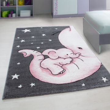 Kids Elefante tappeto camera bambini pelo corto rettangolo 120x170cm rosa