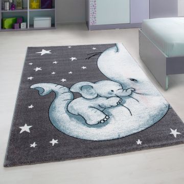 Kids Elefante tappeto camera bambini pelo corto rettangolo 80x150cm blu