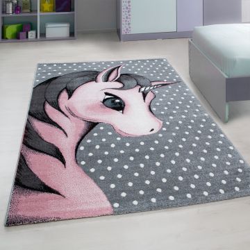 Kids Unicorno tappeto camera bambini pelo corto rettangolo 120x170cm rosa