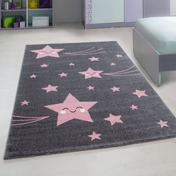 Kids Stelle tappeto camera bambini pelo corto rettangolo 120x170cm rosa