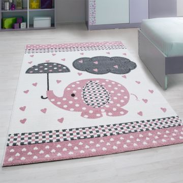 Kids Cucciolo di Elefante tappeto camera bambini pelo corto rettangolo 80x150cm rosa