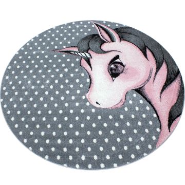Kids Unicorno tappeto camera bambini pelo corto rotonda Ø 160cm rosa