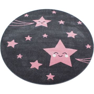 Kids Stelle tappeto camera bambini pelo corto rotonda Ø 160cm rosa