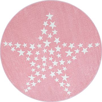 Bambi Stella tappeto camera bambini pelo corto rotonda Ø 160cm rosa