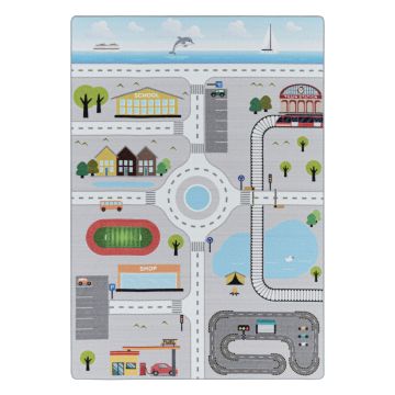 Play Traffico antiscivolo tappeto gioco camera bambini pelo corto rettangolo 100x150cm grigio