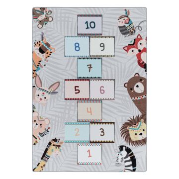 Play Campana con Animali antiscivolo tappeto gioco camera bambini pelo corto rettangolo 100x150cm grigio