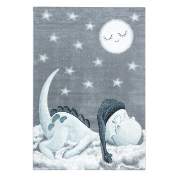Bambi Dinosauro Addormentato tappeto camera bambini pelo corto rettangolo 200x290cm blu