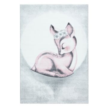 Bambi Cervo tappeto camera bambini pelo corto rettangolo 140x200cm rosa