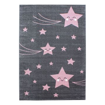 Kids Stelle tappeto camera bambini pelo corto rettangolo 140x200cm rosa