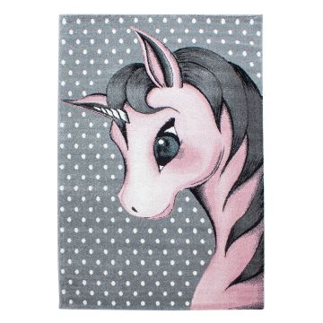 Kids Unicorno tappeto camera bambini pelo corto rettangolo 200x290cm rosa