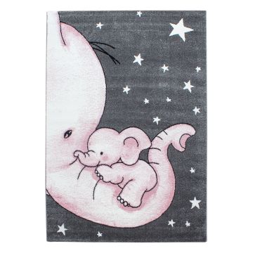 Kids Elefante tappeto camera bambini pelo corto rettangolo 200x290cm rosa
