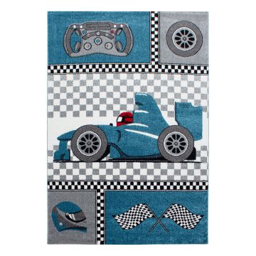 Kids Auto da Corsa tappeto camera bambini pelo corto rettangolo 200x290cm blu