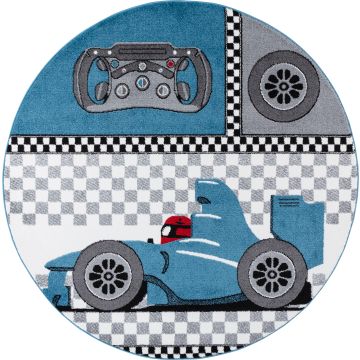 Kids Auto da Corsa tappeto camera bambini pelo corto rotonda Ø 120cm blu