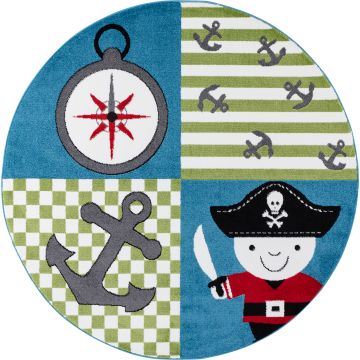 Kids Pirata tappeto camera bambini pelo corto rotonda Ø 160cm multicolore