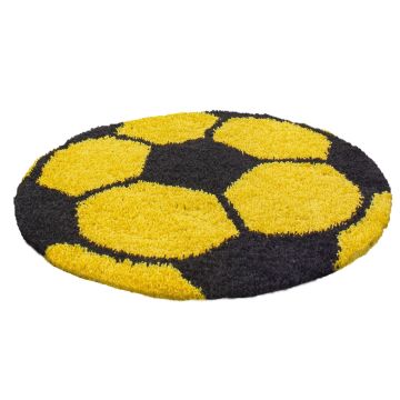 Fun Shaggy calcio tappeto camera bambini pelo lungo rotonda Ø 100cm giallo