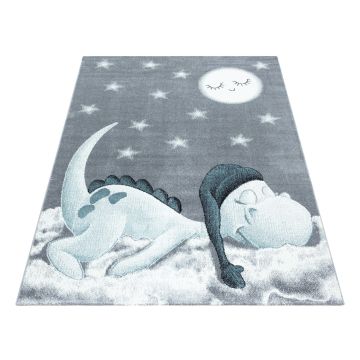 Bambi Dinosauro Addormentato tappeto camera bambini pelo corto rettangolo 120x170cm blu