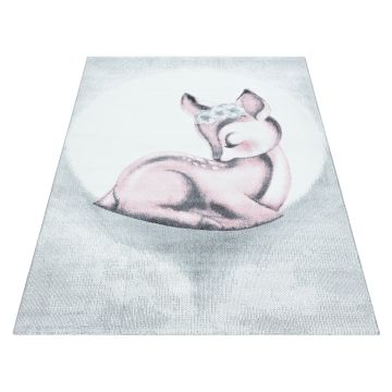 Bambi Cervo tappeto camera bambini pelo corto rettangolo 120x170cm rosa