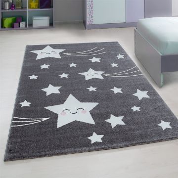 Kids Stelle tappeto camera bambini pelo corto rettangolo 120x170cm grigio