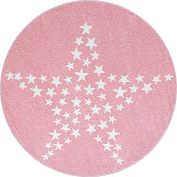 Bambi Stella tappeto camera bambini pelo corto rotonda Ø 120cm rosa