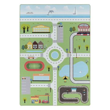 Play Traffico antiscivolo tappeto gioco camera bambini pelo corto rettangolo 80x120cm verde