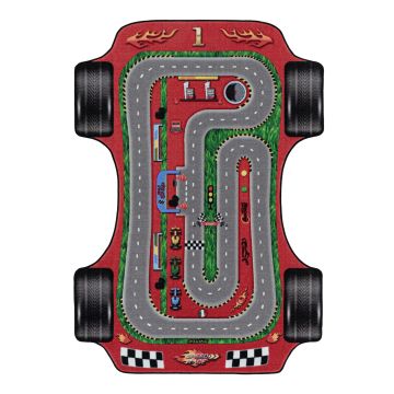 Play Pista da Corsa antiscivolo tappeto gioco camera bambini pelo corto rettangolo 80x120cm rosso