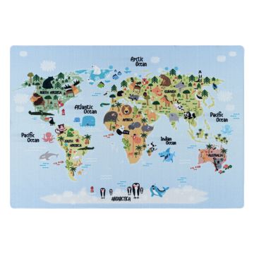 Play Mappa del Mondo antiscivolo tappeto gioco camera bambini pelo corto rettangolo 80x120cm blu